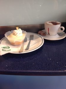 Lemon cake and cappuccino
